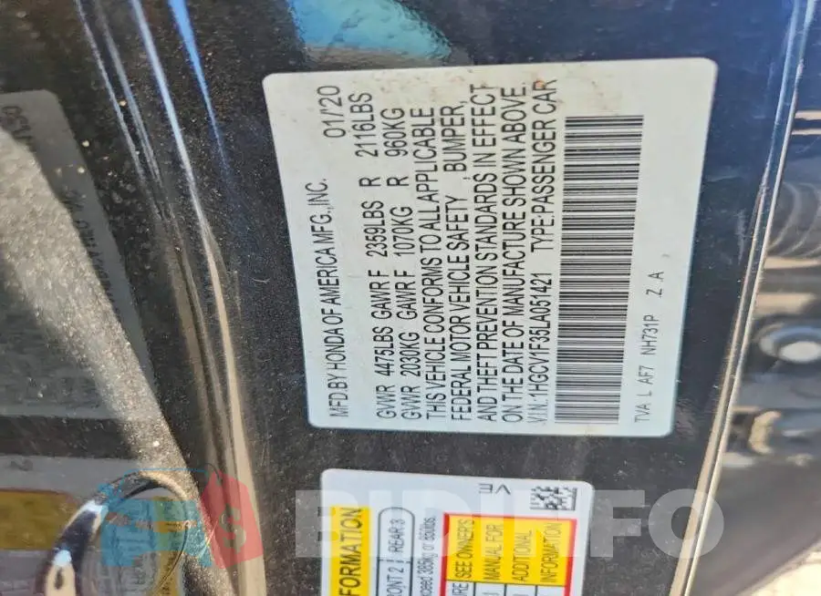 1HGCV1F35LA051421 Photo# 12