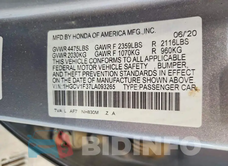 1HGCV1F37LA093265 Photo# 12