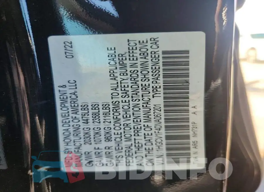 1HGCV1F40NA067201 Photo# 12