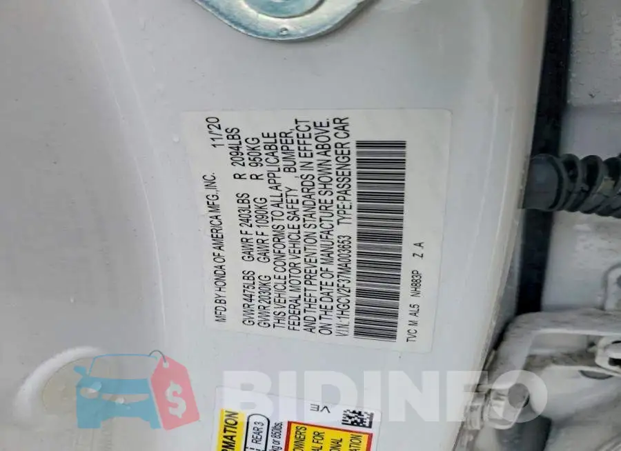 1HGCV2F37MA003653 Photo# 12