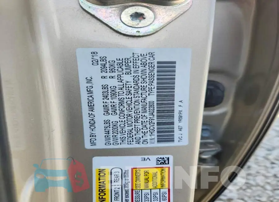 1HGCV2F91JA022800 Photo# 12