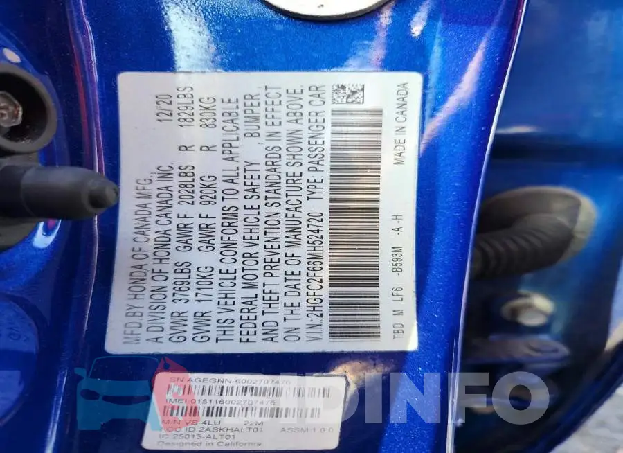 2HGFC2F66MH524720 Photo# 12