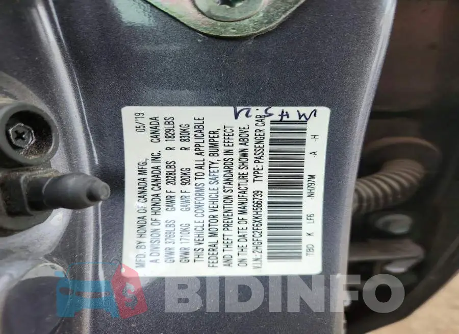 2HGFC2F6XKH566739 Photo# 12