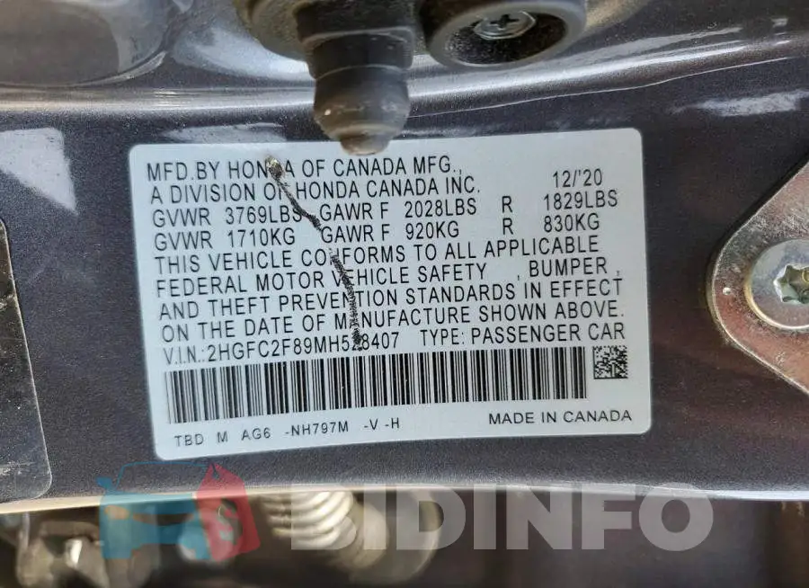 2HGFC2F89MH528407 Photo# 12