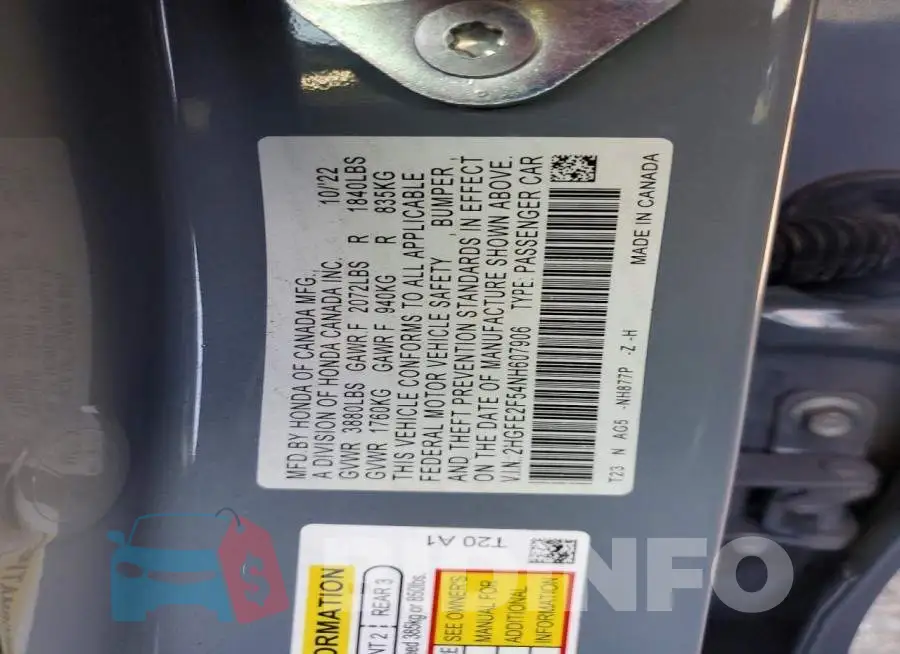 2HGFE2F54NH607906 Photo# 12