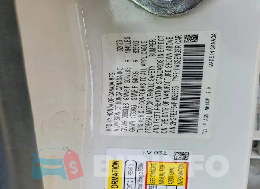 2HGFE2F54PH526553 Photo# 12