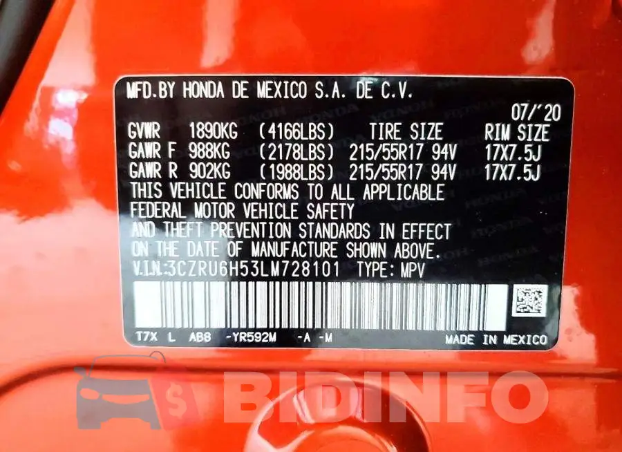 3CZRU6H53LM728101 Photo# 13