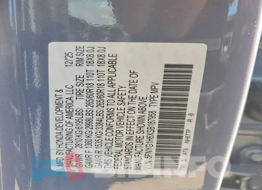 5FNYG1H6XSB187958 Photo# 12