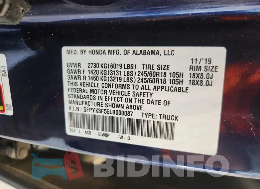 5FPYK3F55LB000087 Photo# 13