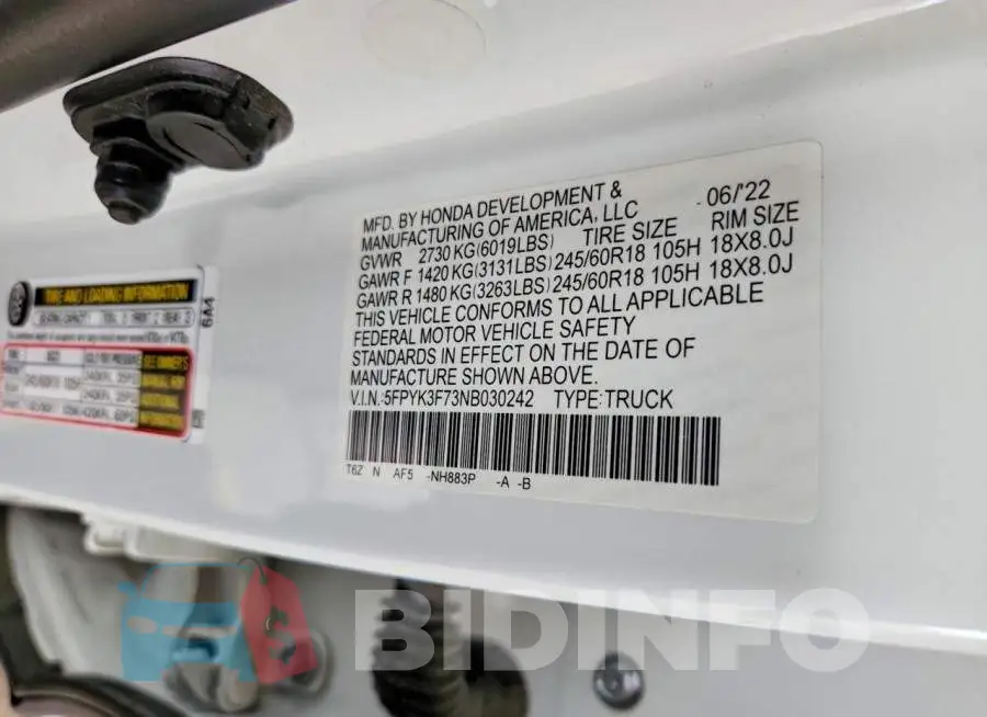 5FPYK3F73NB030242 Photo# 12