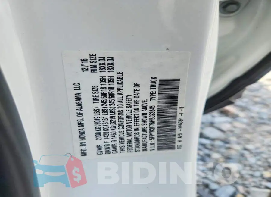 5FPYK3F76HB023645 Photo# 13