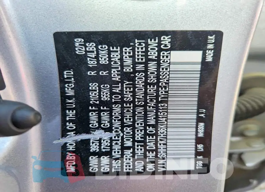 SHHFK7H36KU415113 Photo# 12