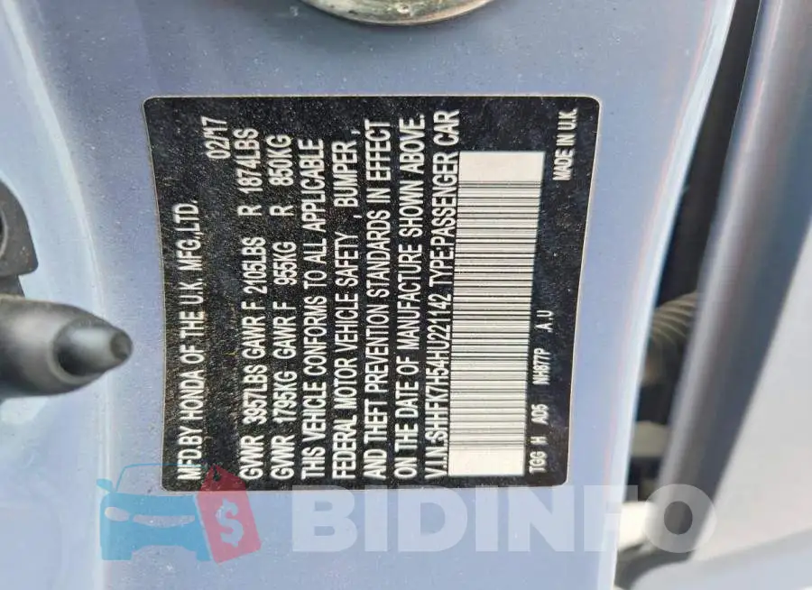 SHHFK7H54HU221142 Photo# 12
