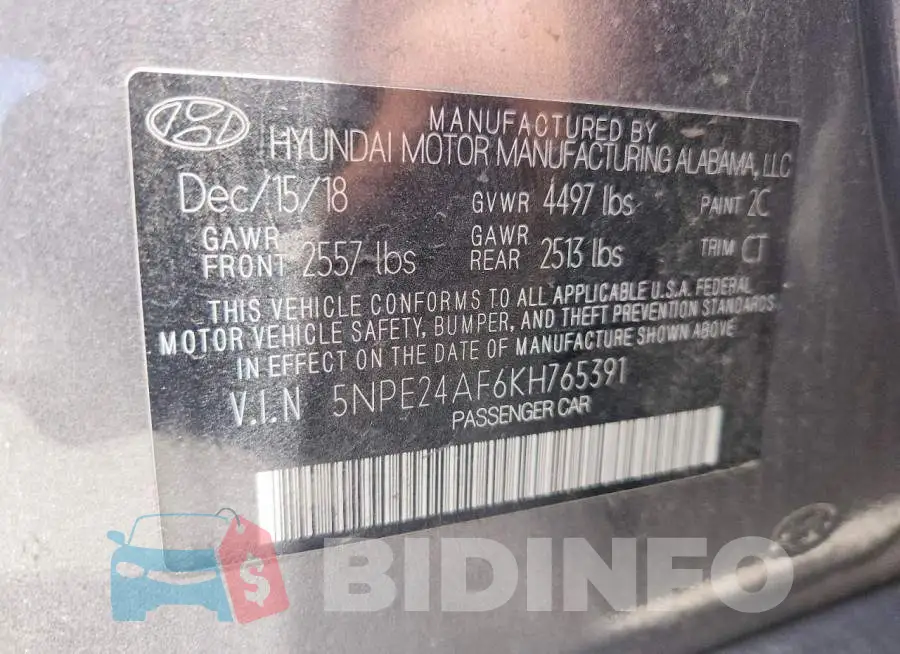5NPE24AF6KH765391 Photo# 12