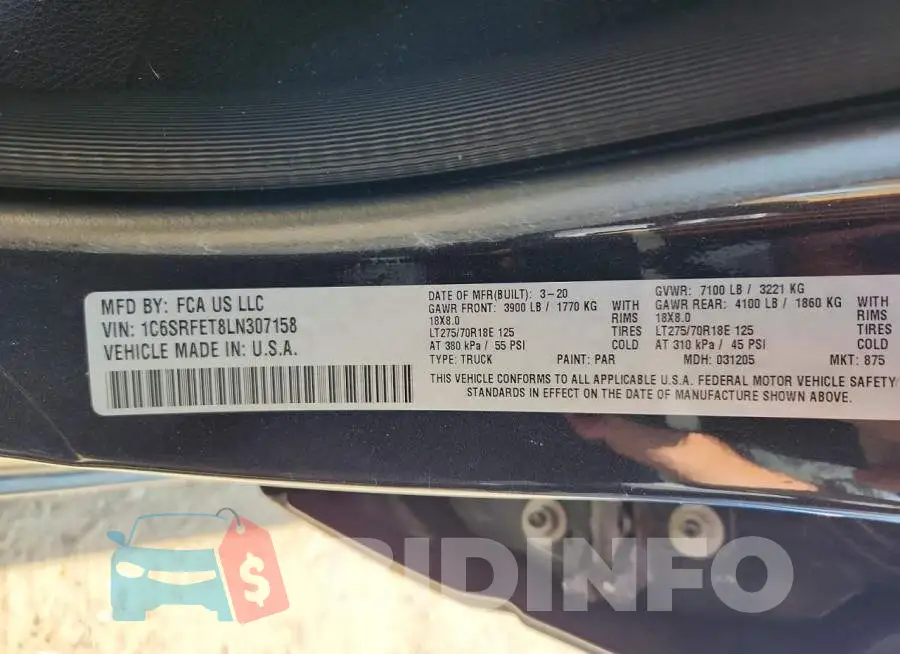 1C6SRFET8LN307158 Photo# 12