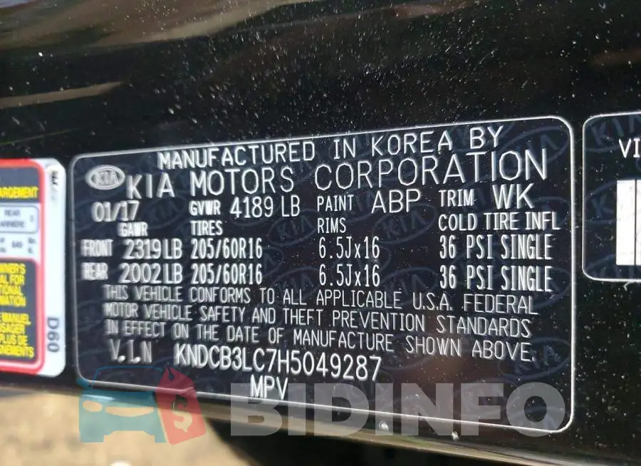 KNDCB3LC7H5049287 Photo# 13