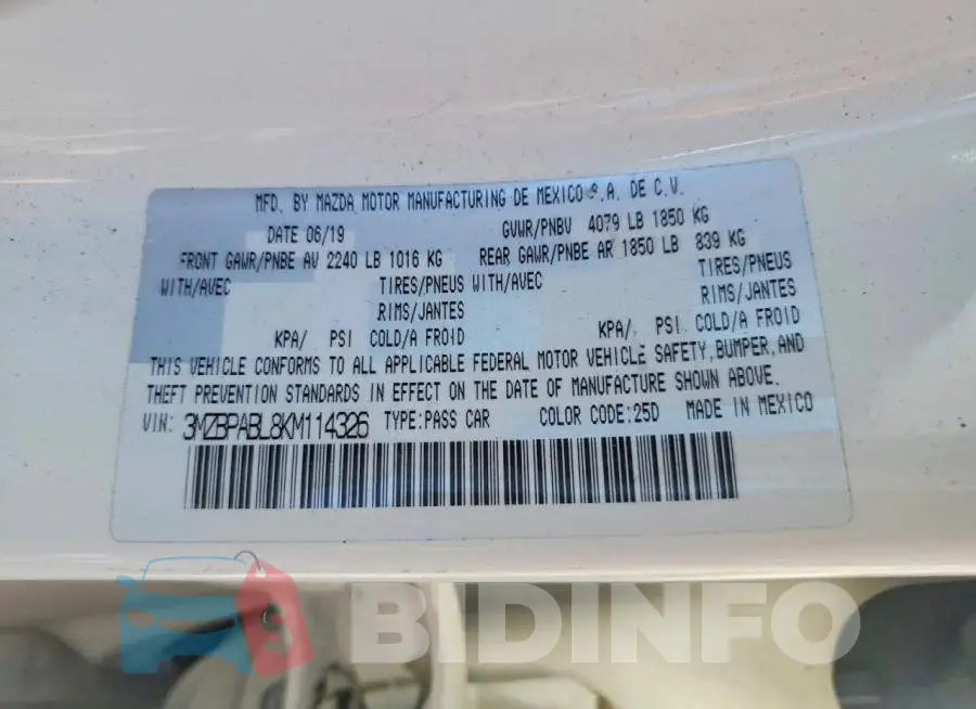 3MZBPABL8KM114326 Photo# 12
