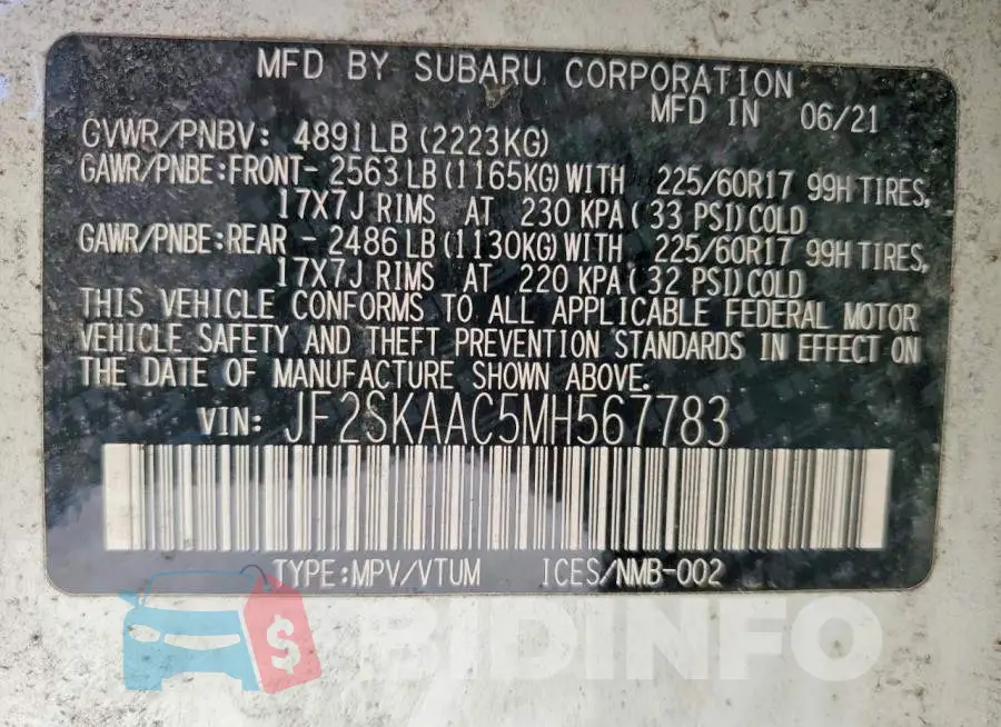 JF2SKAAC5MH567783 Photo# 13