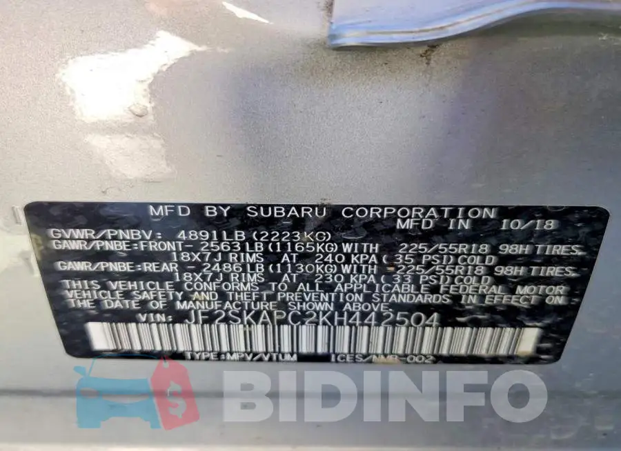 JF2SKAPC2KH442504 Photo# 13