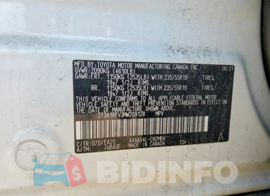 2T3A1RFV3MW209128 Photo# 13