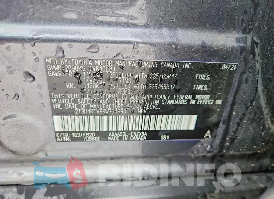 2T3H1RFV8RW331893 Photo# 13