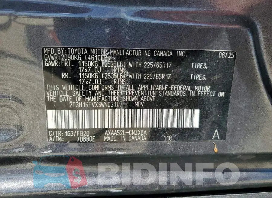 2T3H1RFVXSW403103 Photo# 13