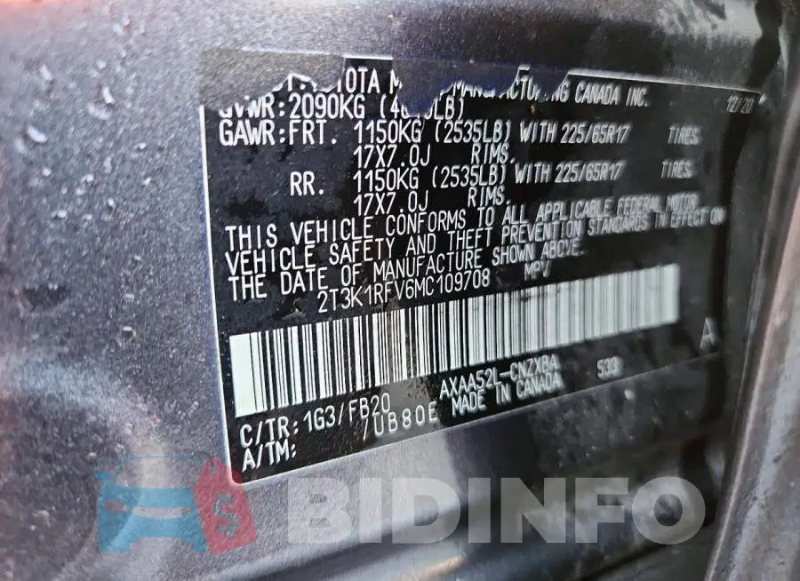 2T3K1RFV6MC109708 Photo# 14