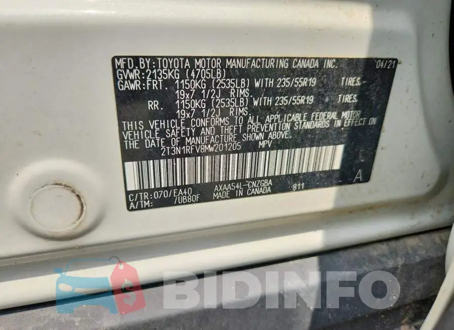 2T3N1RFV8MW201205 Photo# 13