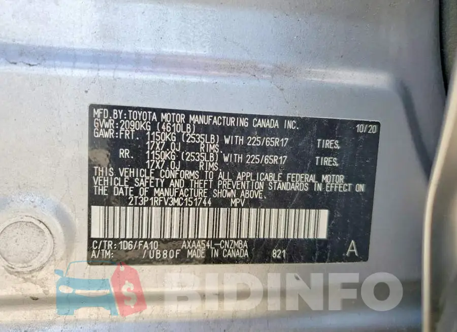 2T3P1RFV3MC151744 Photo# 14