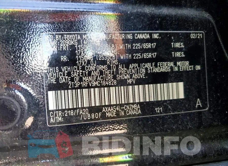 2T3P1RFV9MC184828 Photo# 13