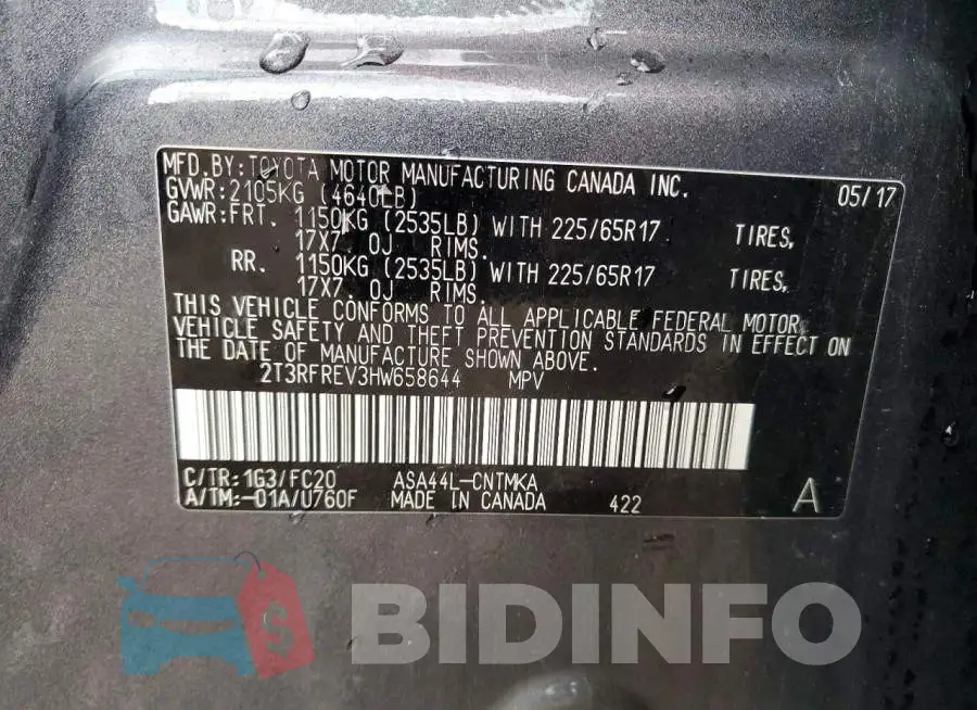 2T3RFREV3HW658644 Photo# 12