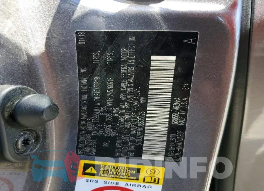 5TDJZRFHXJS535525 Photo# 13