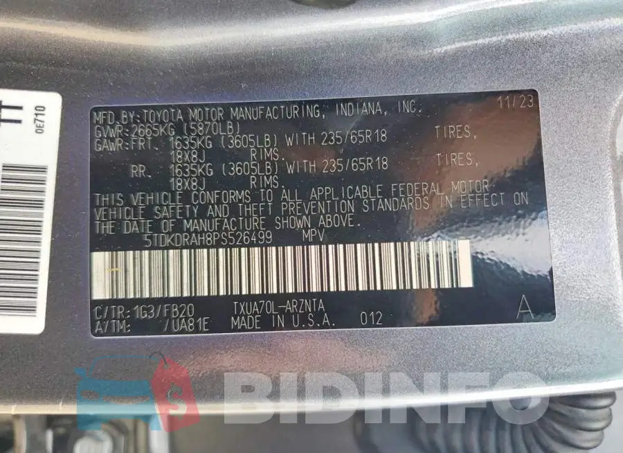 5TDKDRAH8PS526499 Photo# 13