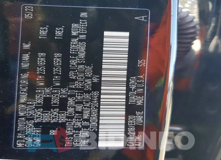5TDKDRAHXPS044486 Photo# 14