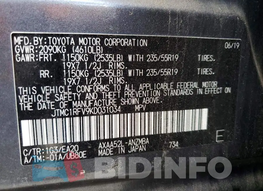 JTMC1RFV9KD031034 Photo# 14