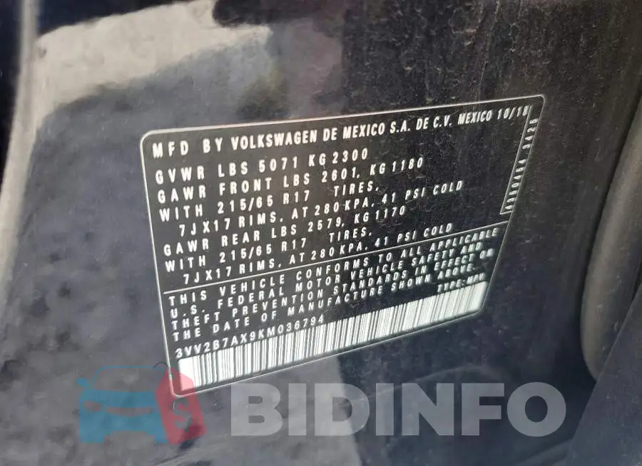 3VV2B7AX9KM036794 Photo# 12