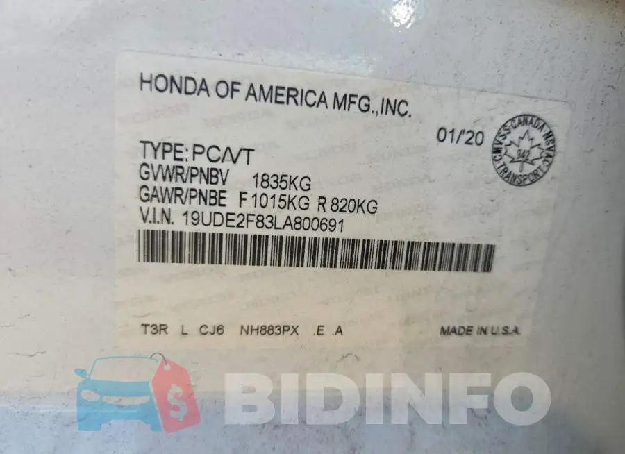 19UDE2F83LA800691 Photo# 13