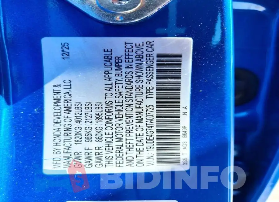 19UDE4G74TA007725 Photo# 13