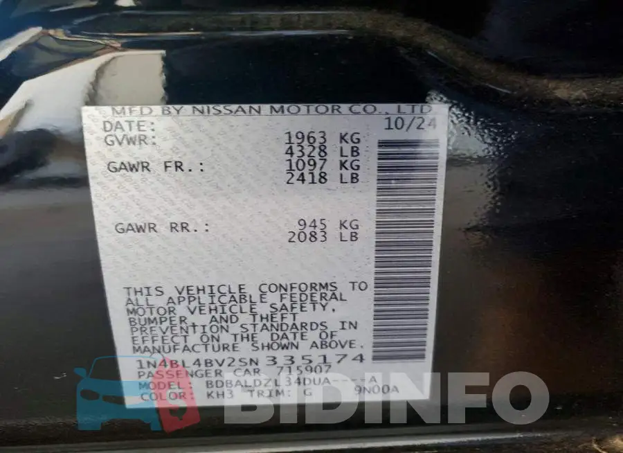 1N4BL4BV2SN335174 Photo# 12