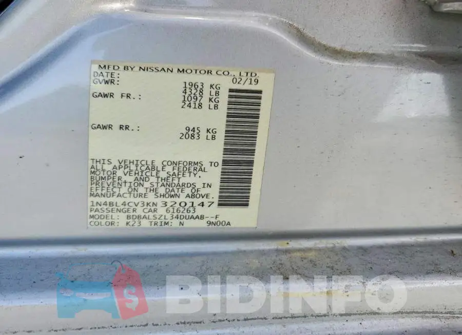 1N4BL4CV3KN320147 Photo# 12