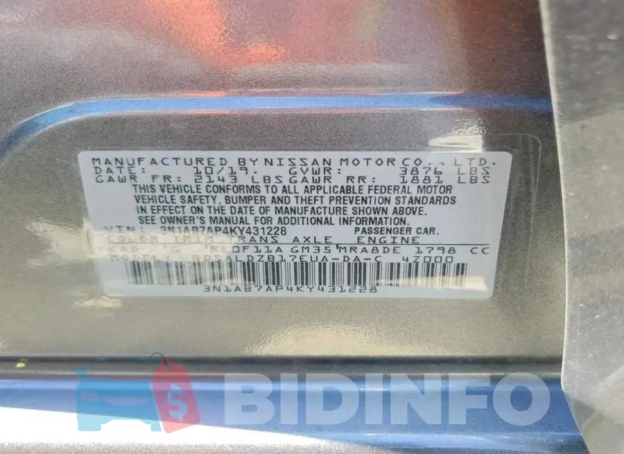 3N1AB7AP4KY431228 Photo# 12
