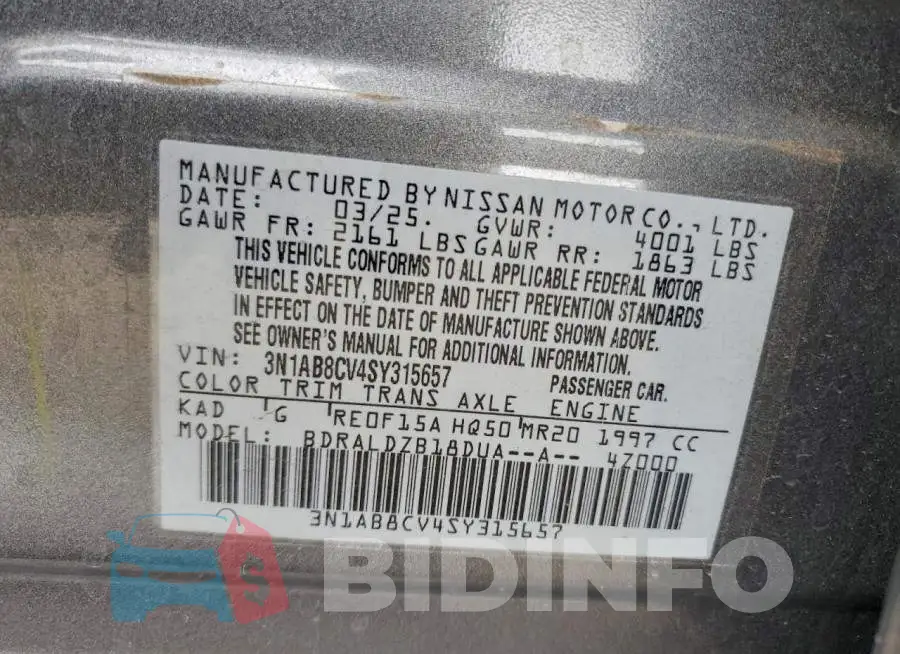 3N1AB8CV4SY315657 Photo# 12
