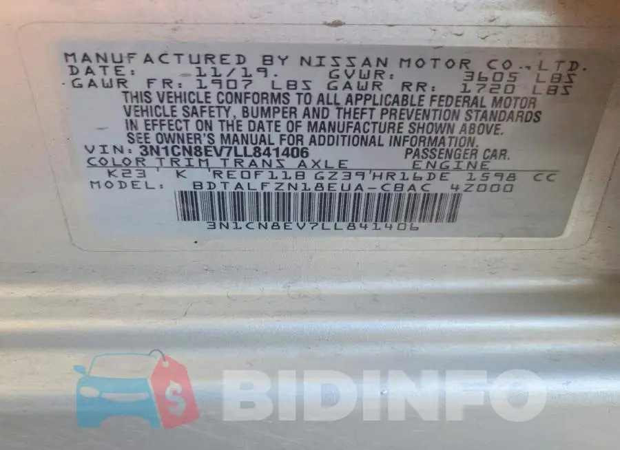 3N1CN8EV7LL841406 Photo# 12