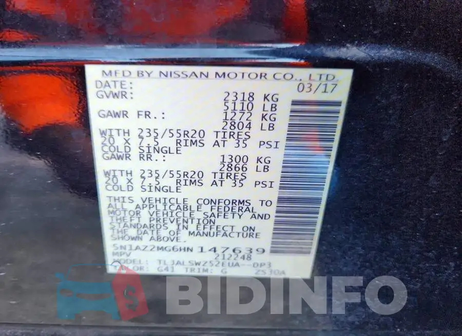5N1AZ2MG6HN147639 Photo# 13