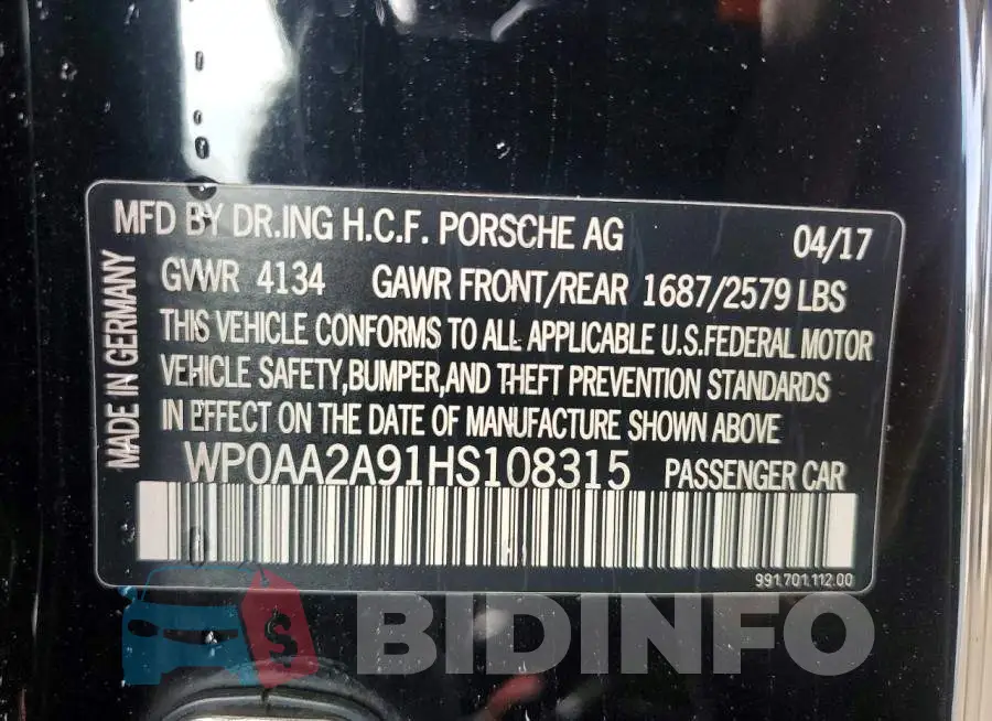 WP0AA2A91HS108315 Photo# 12