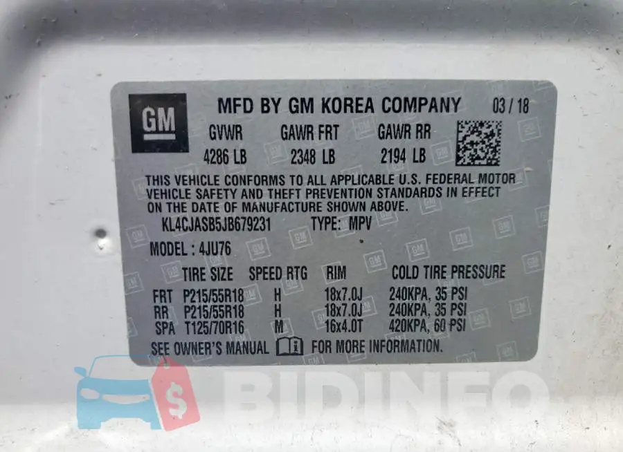 KL4CJASB5JB679231 Photo# 13