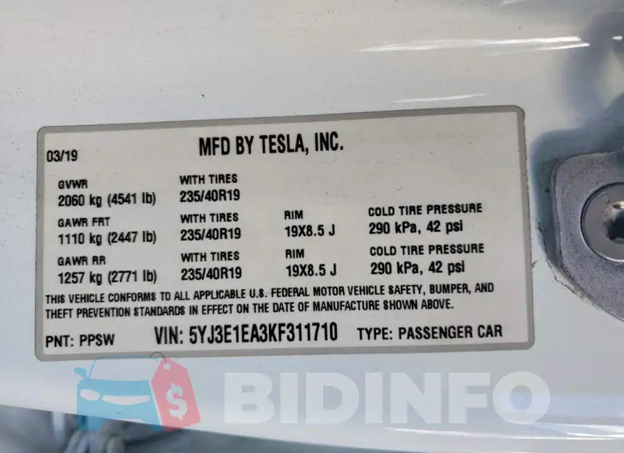 5YJ3E1EA3KF311710 Photo# 13