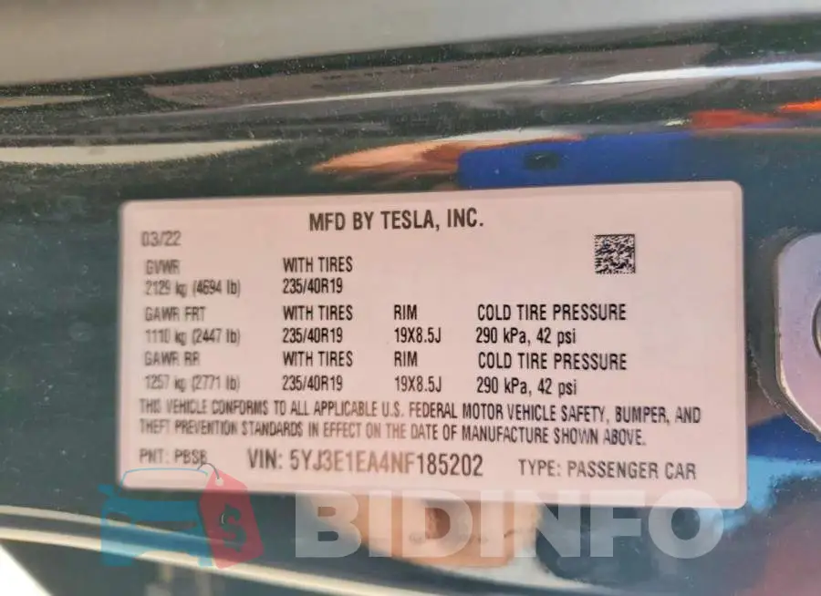 5YJ3E1EA4NF185202 Photo# 12