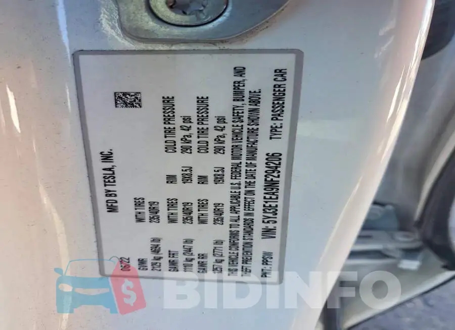 5YJ3E1EA9NF294206 Photo# 12