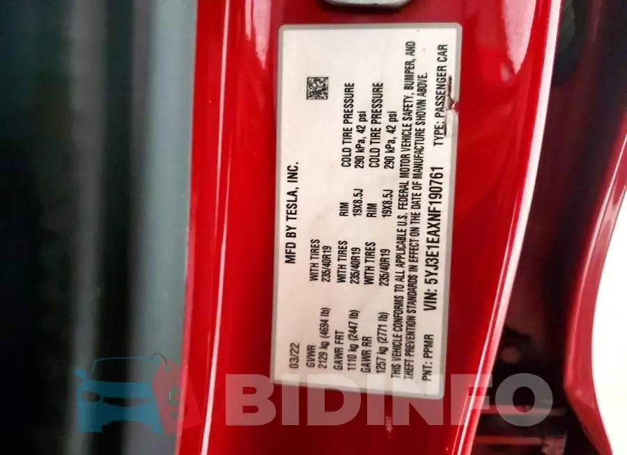 5YJ3E1EAXNF190761 Photo# 12